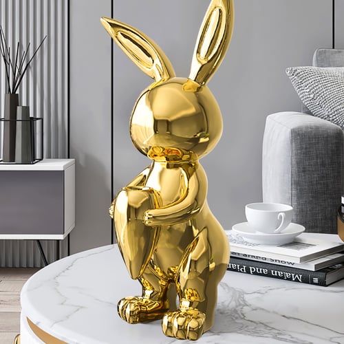 16.1" Gold Shiny Resin Rabbit Statue Animal Art Decorative Sculpture Home Decor Vase