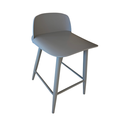 Modern Counter Stool with Gray Upholstery and Metal Frame