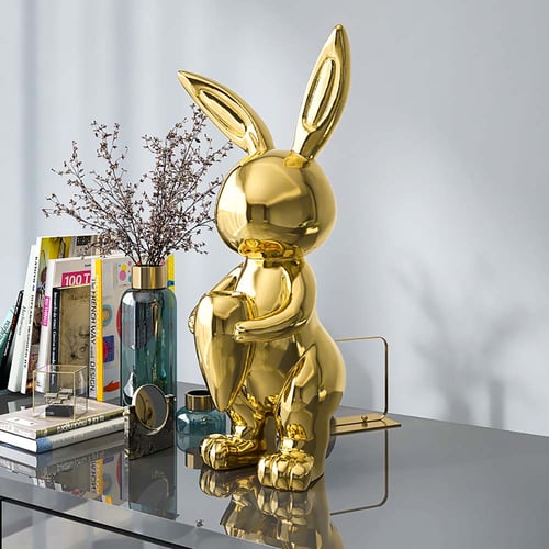 16.1" Gold Shiny Resin Rabbit Statue Animal Art Decorative Sculpture Home Decor Vase