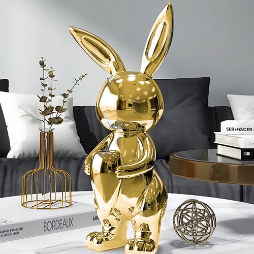 16.1" Gold Shiny Resin Rabbit Statue Animal Art Decorative Sculpture Home Decor Vase