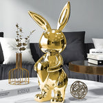 Cargar imagen en el visor de la galería, 16.1&quot; Gold Shiny Resin Rabbit Statue Animal Art Decorative Sculpture Home Decor Vase
