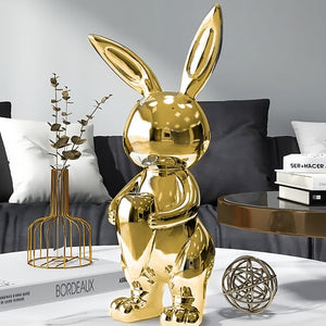 16.1" Gold Shiny Resin Rabbit Statue Animal Art Decorative Sculpture Home Decor Vase