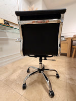 Load image into Gallery viewer, Back View of Black Upholstered Mid-Century Modern Office Chair
