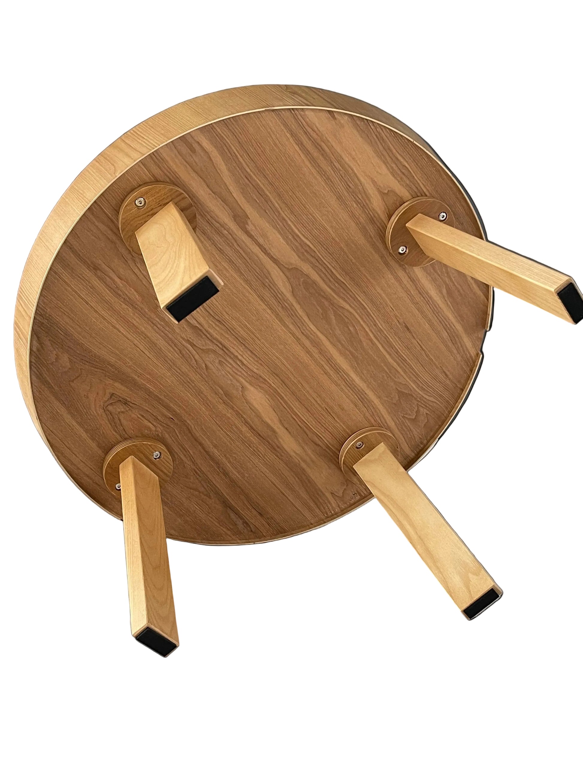 Round Wooden Table with Angled Legs and Solid Wood Top