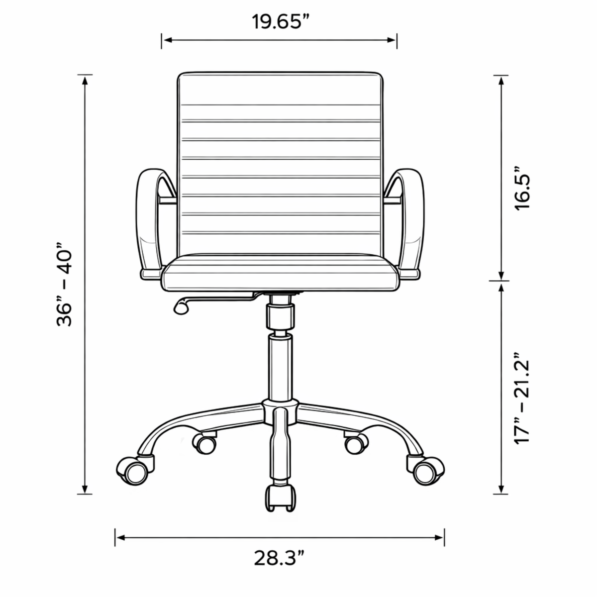 Angled side view showing thin ergonomic backrest profile of black leatherette desk chair