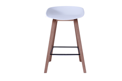 Nordic counter stool rear view with wooden legs and footrest
