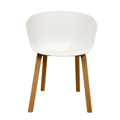 Scandinavian grey dining chair rear view with natural wooden legs