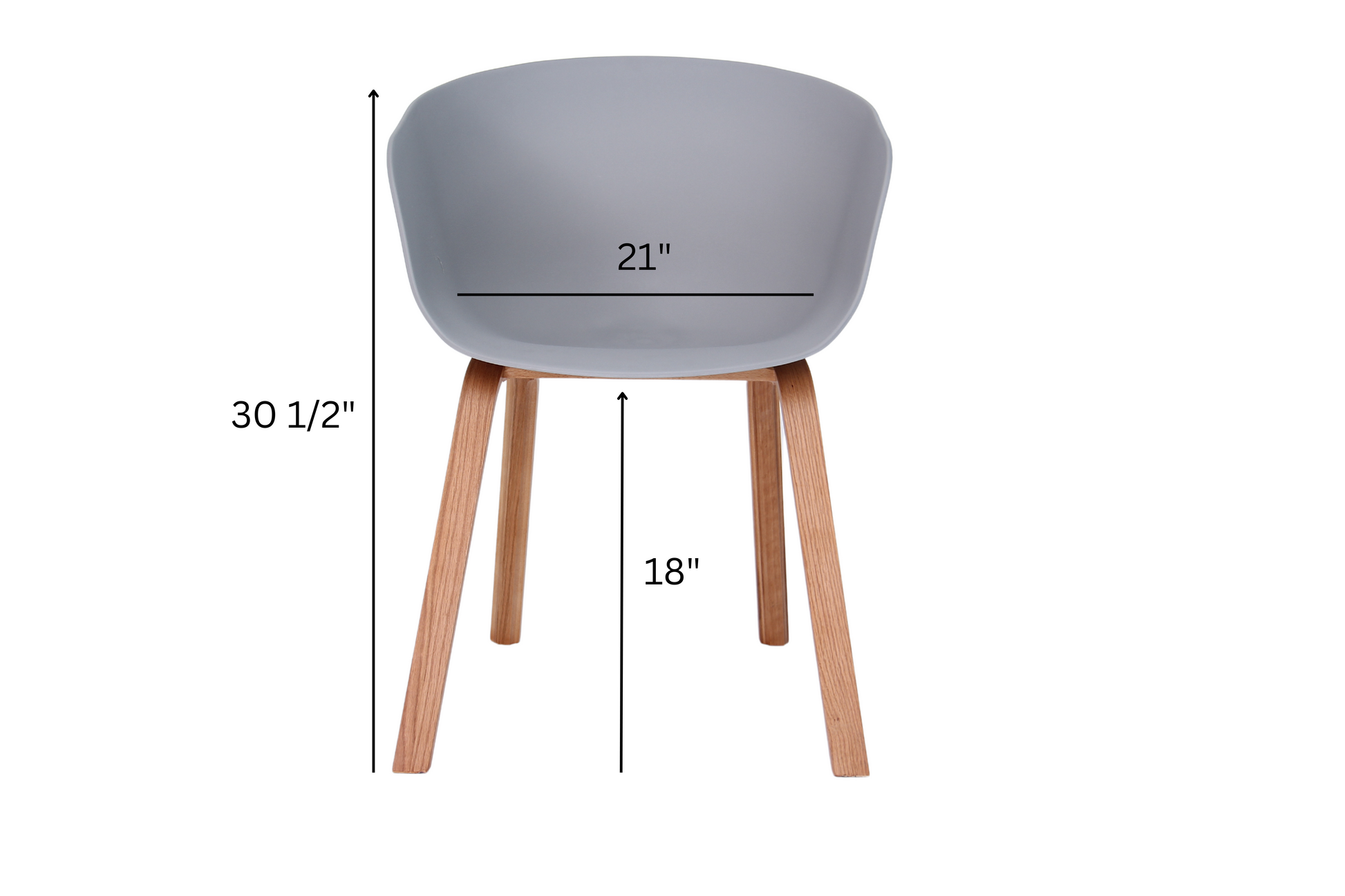 Scandinavian dining chair with dimensions and wooden legs