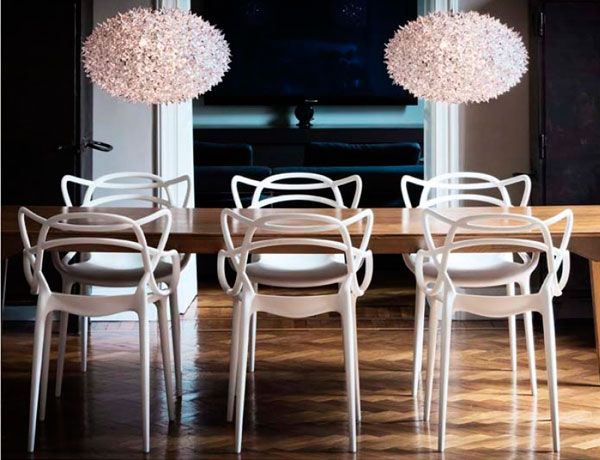 Set of 5 Modern Dining Chairs Around a Contemporary Dining Table